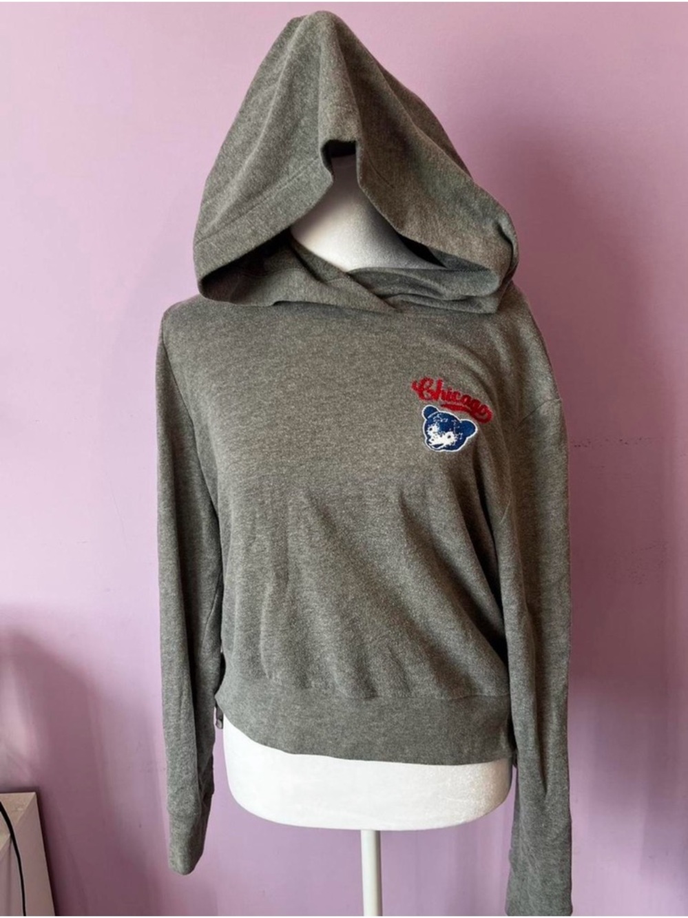 PINK Victoria's Secret Gray Hooded Sweatshirt Chicago Cubs Womens M